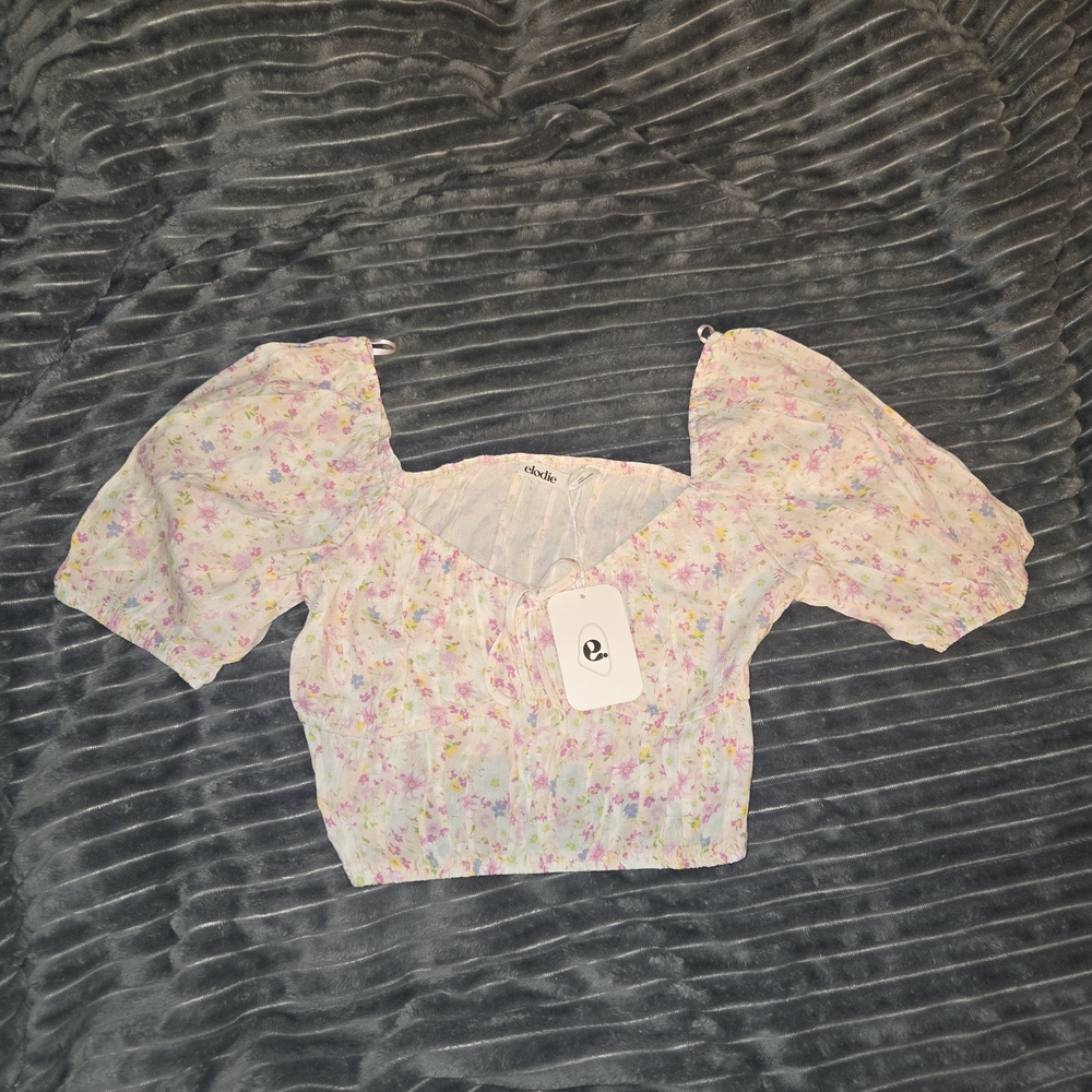 Elodie Floral Puff Sleeve Crop Top